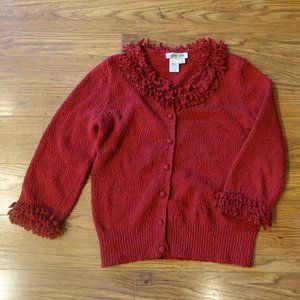 Coldwater Creek Dark Red Fringe Trim Cotton Cardigan Sweater